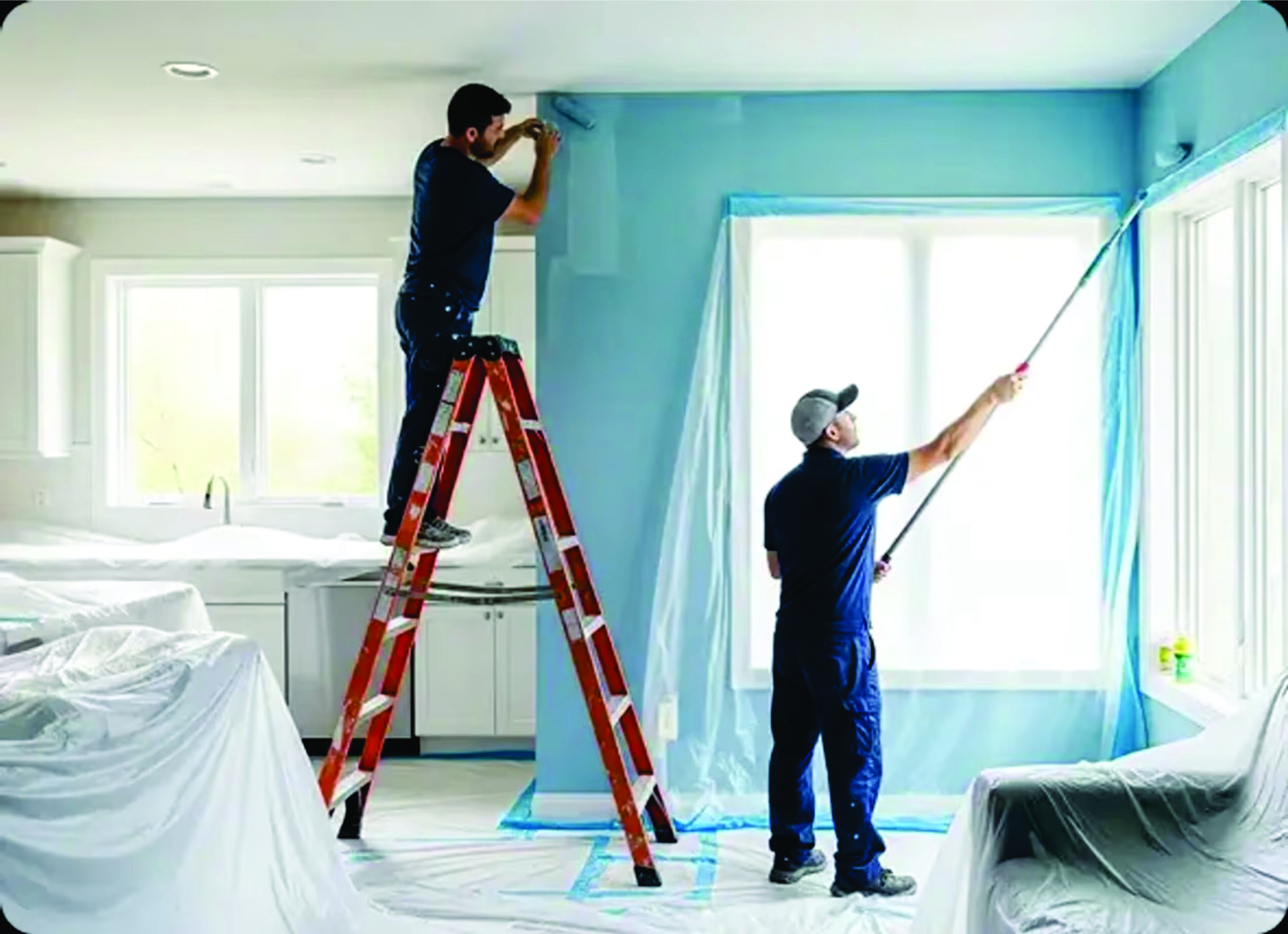 Interior painter applying premium paint to a residential wall.